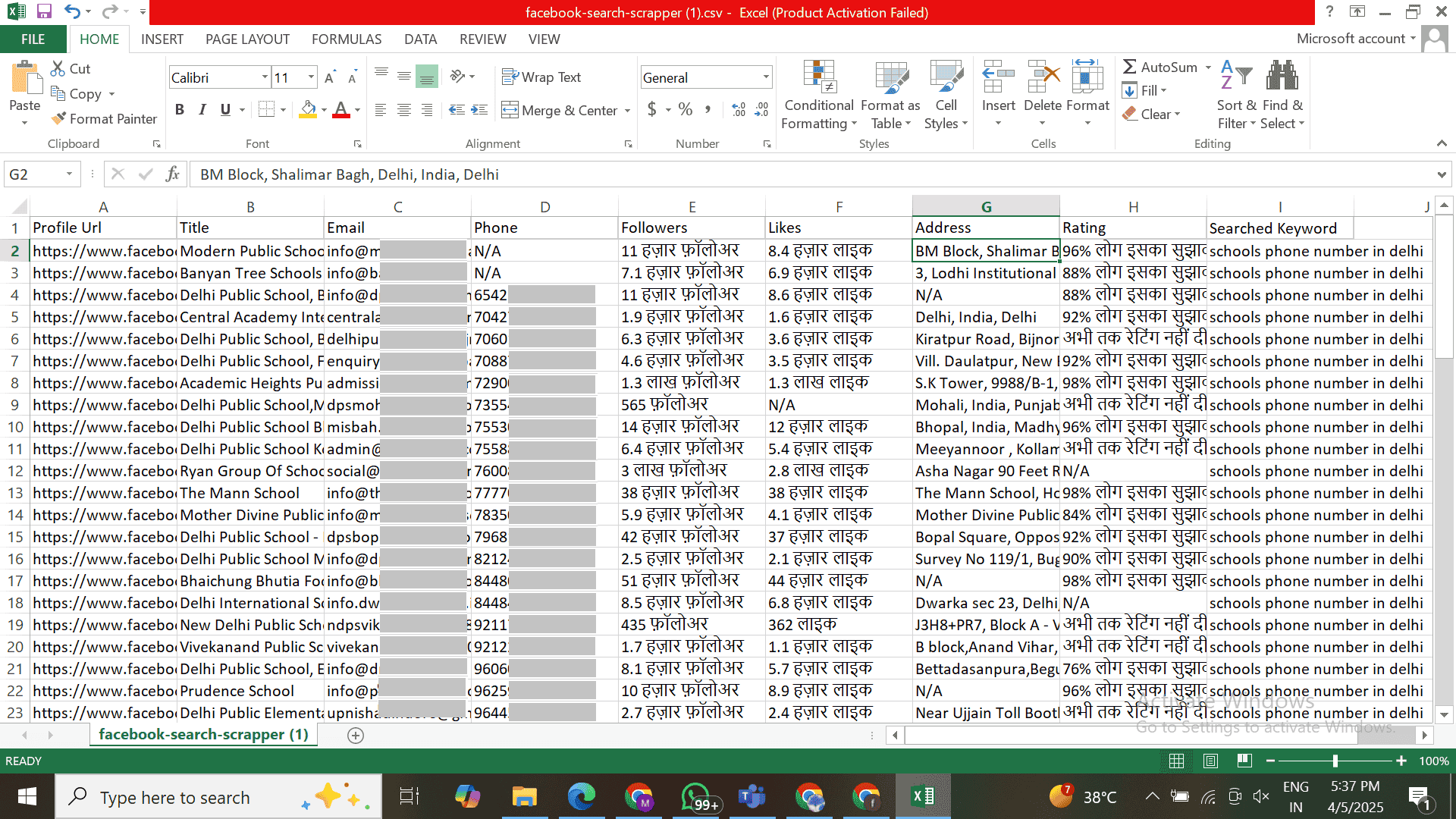 FaceBook Scraper Result